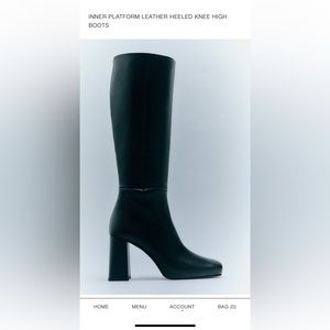 Zara black leather platform knee high boots - size 6.5 (7W equivalent)